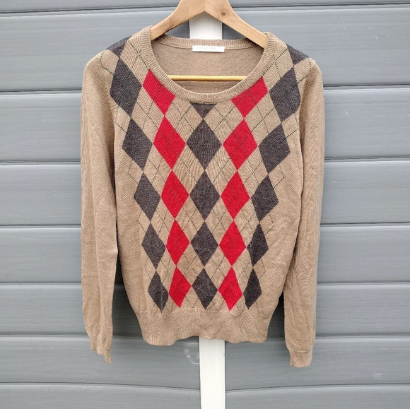 LOWRYS FARM Pullover Argyle Sweater Long Sleeve Size Large - Picture 1 of 8